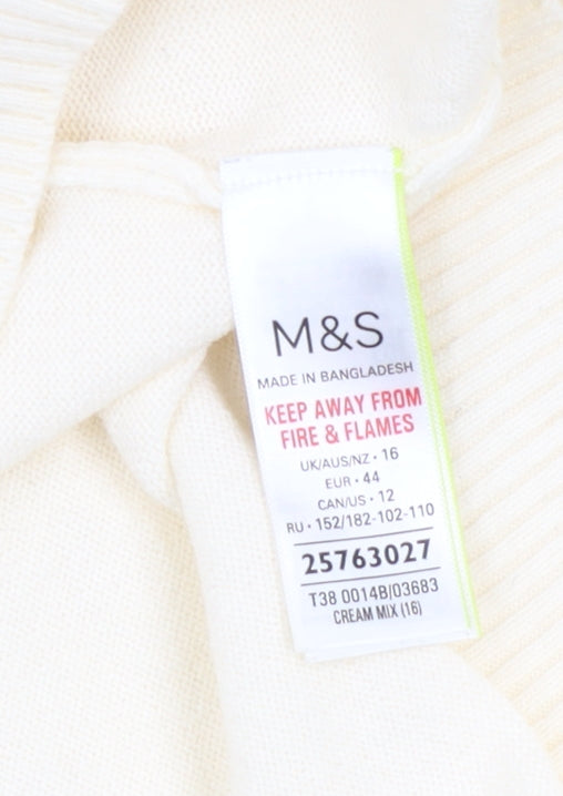 Marks and Spencer Women’s Ivory V-Neck Knit Jumper Size 16