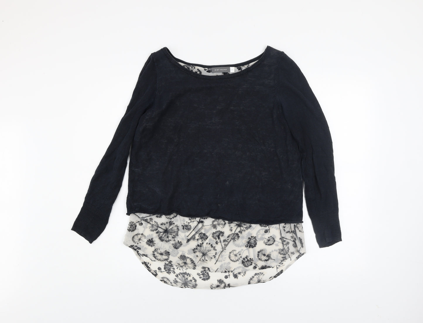 Mint Velvet Women Blue Size 10 Floral Layered Long Sleeve Jumper