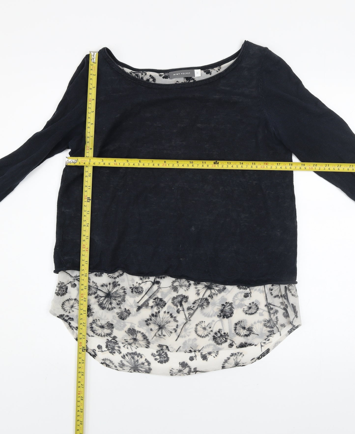 Mint Velvet Women Blue Size 10 Floral Layered Long Sleeve Jumper
