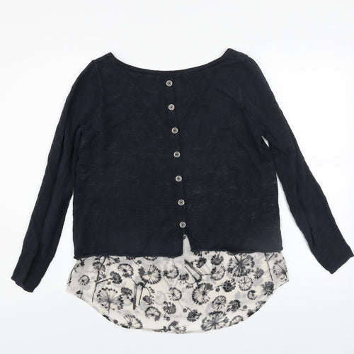 Mint Velvet Women Blue Size 10 Floral Layered Long Sleeve Jumper