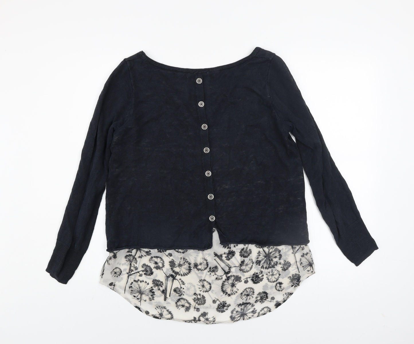 Mint Velvet Women Blue Size 10 Floral Layered Long Sleeve Jumper