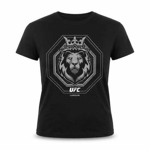 UFC Men's Black Lion Logo London Short Sleeve Cotton T-Shirt - M