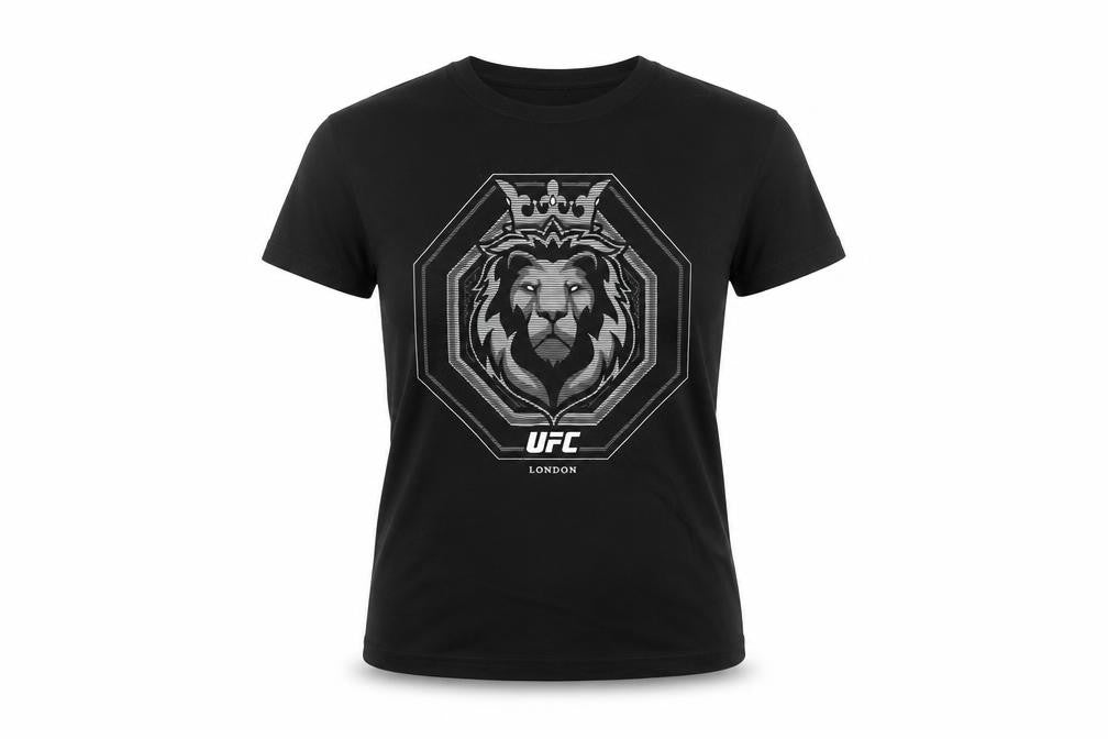 UFC Men's Black Lion Logo London Short Sleeve Cotton T-Shirt - M