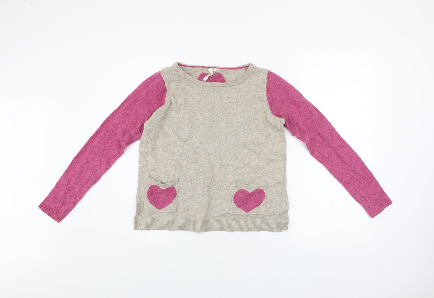 White Stuff Women’s Beige Pink Heart Pullover Jumper Size 6