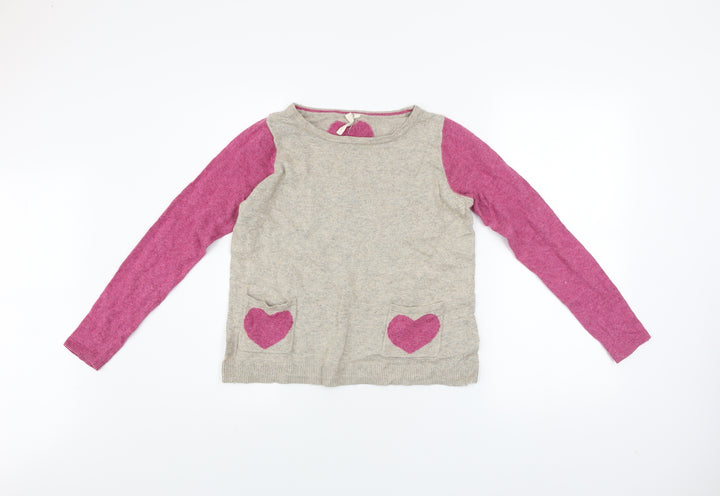 White Stuff Women’s Beige Pink Heart Pullover Jumper Size 6