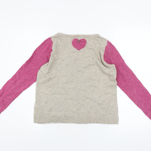 White Stuff Women’s Beige Pink Heart Pullover Jumper Size 6