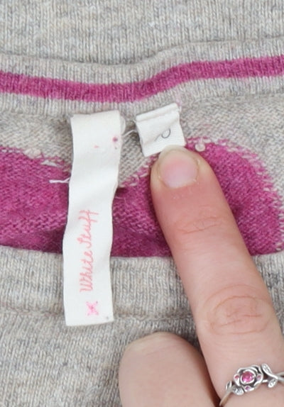 White Stuff Women’s Beige Pink Heart Pullover Jumper Size 6