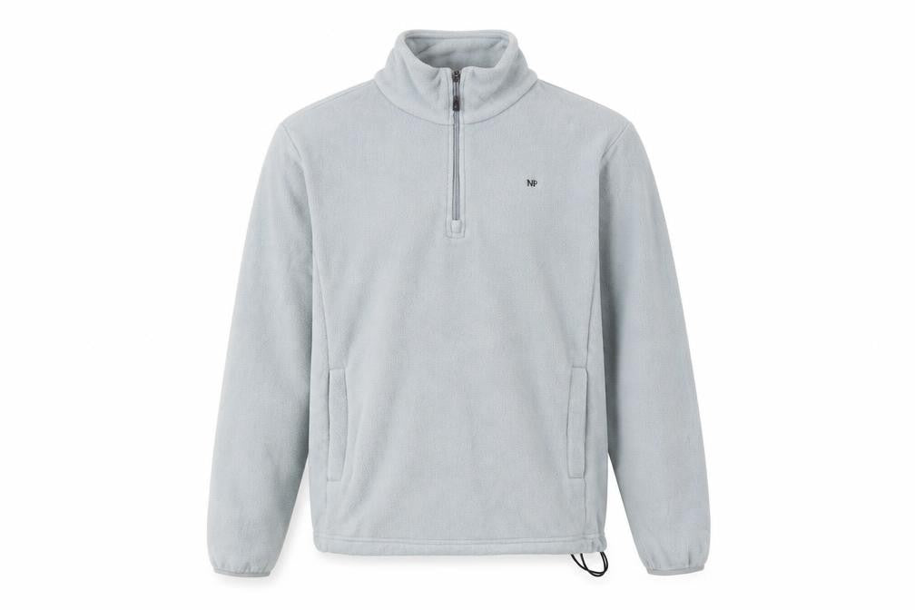 Front view of Myprotein Men’s Grey Fleece 1/4 Zip Pullover Sweatshirt, size S