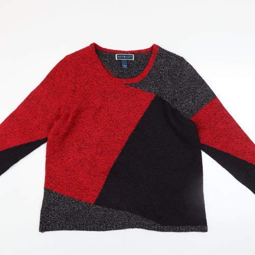 Karen Scott Womens Red Black Geometric Knit Jumper Size L