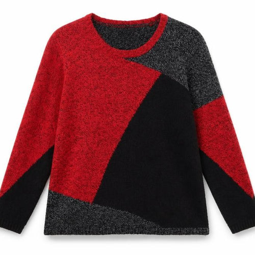 Karen Scott Womens Red Black Geometric Knit Jumper Size L