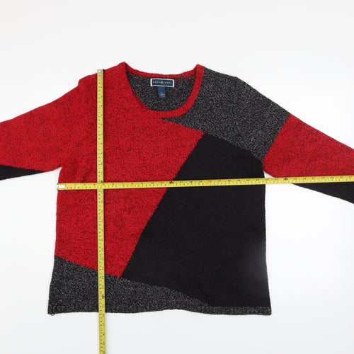 Karen Scott Womens Red Black Geometric Knit Jumper Size L