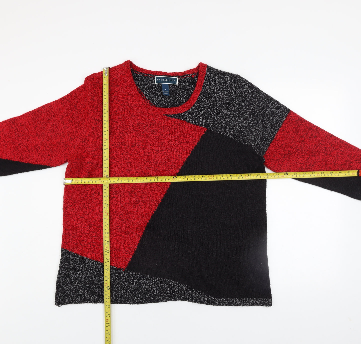 Karen Scott Womens Red Black Geometric Knit Jumper Size L