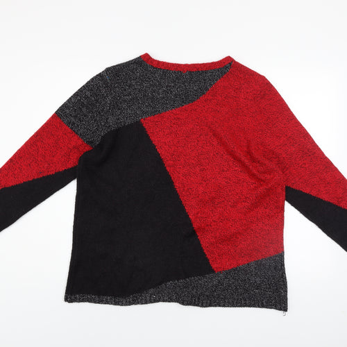 Karen Scott Womens Red Black Geometric Knit Jumper Size L