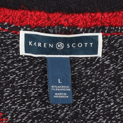Karen Scott Womens Red Black Geometric Knit Jumper Size L