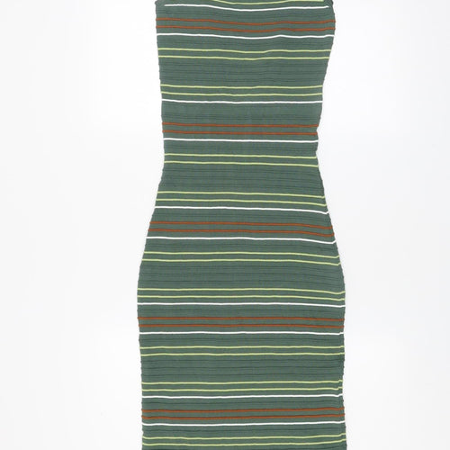 Next Women’s Green Striped Bodycon Midi Dress Size 6