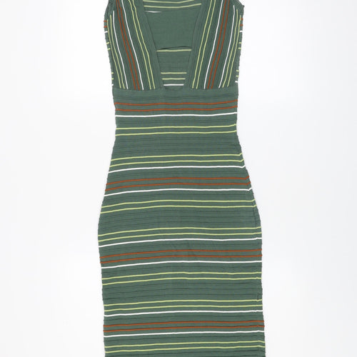Next Women’s Green Striped Bodycon Midi Dress Size 6