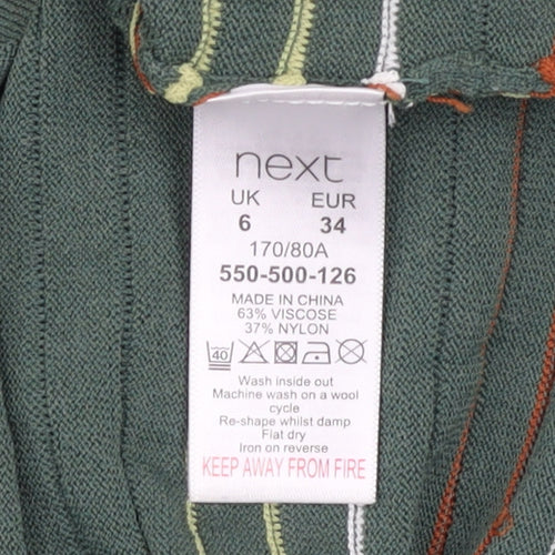 Next Women’s Green Striped Bodycon Midi Dress Size 6