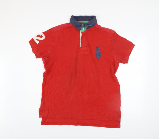 Ralph Lauren Men's Red Polo Shirt Custom Fit Size L Short Sleeve