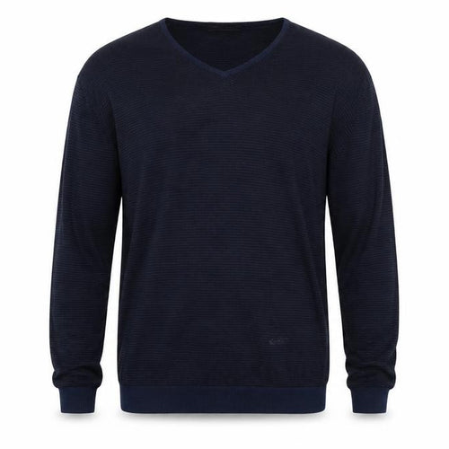 Zara Man Blue Striped Cotton V-Neck Jumper XL Regular Fit