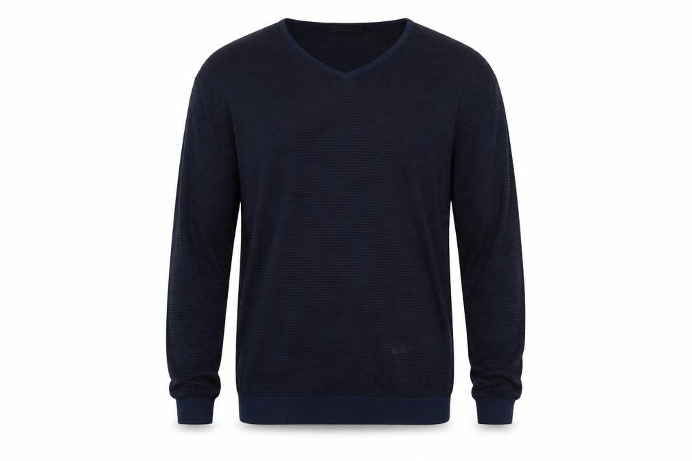 Zara Man Blue Striped Cotton V-Neck Jumper XL Regular Fit