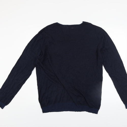 Zara Man Blue Striped Cotton V-Neck Jumper XL Regular Fit