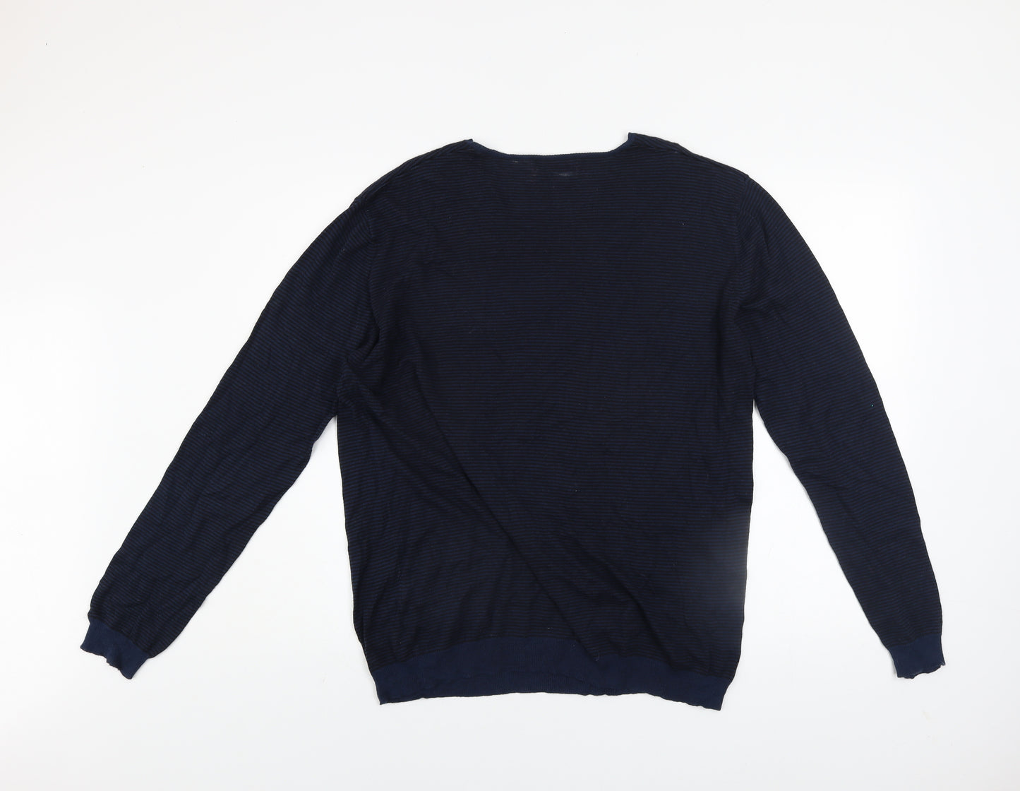 Zara Man Blue Striped Cotton V-Neck Jumper XL Regular Fit