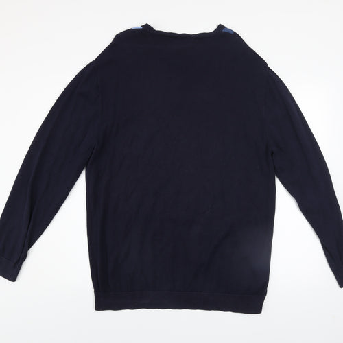 Claiborne Men's Blue Argyle V-Neck Cotton Jumper L