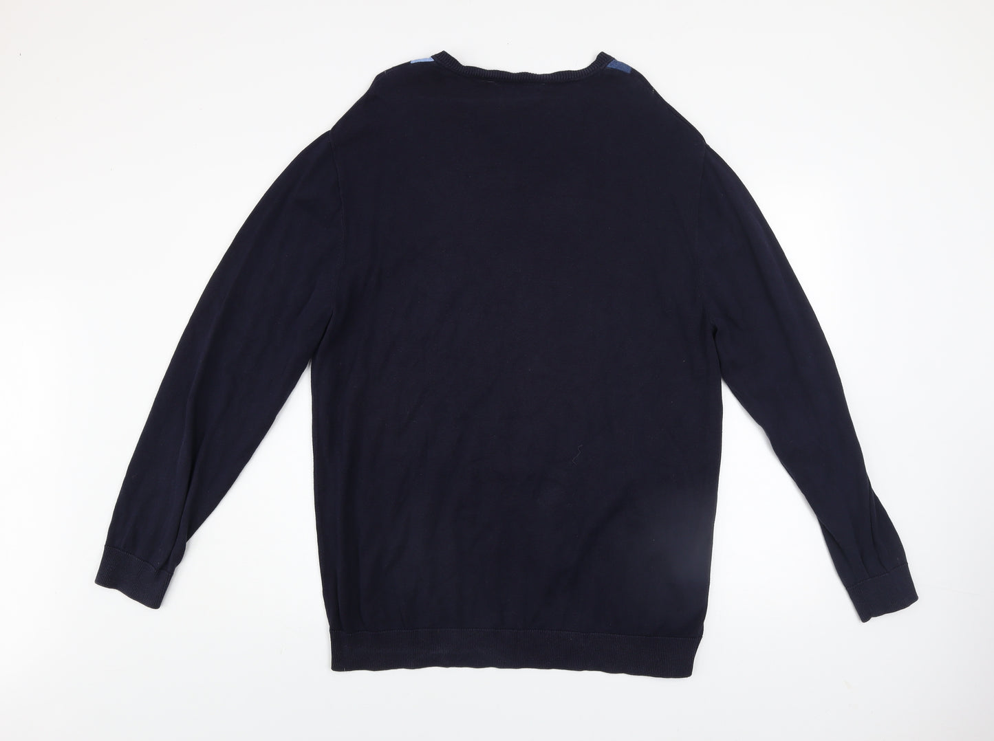 Claiborne Men's Blue Argyle V-Neck Cotton Jumper L