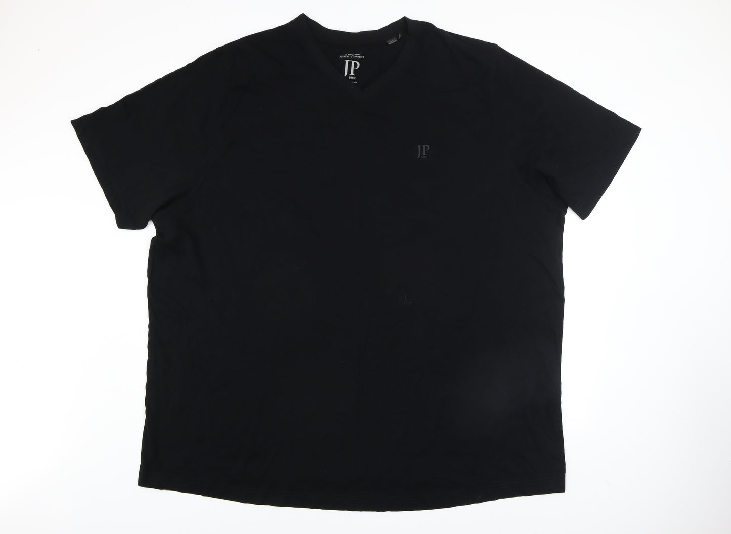JP 1880 Men's Black 6XL Cotton V-Neck Short Sleeve T-Shirt