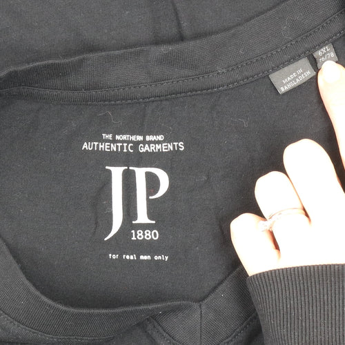 JP 1880 Men's Black 6XL Cotton V-Neck Short Sleeve T-Shirt