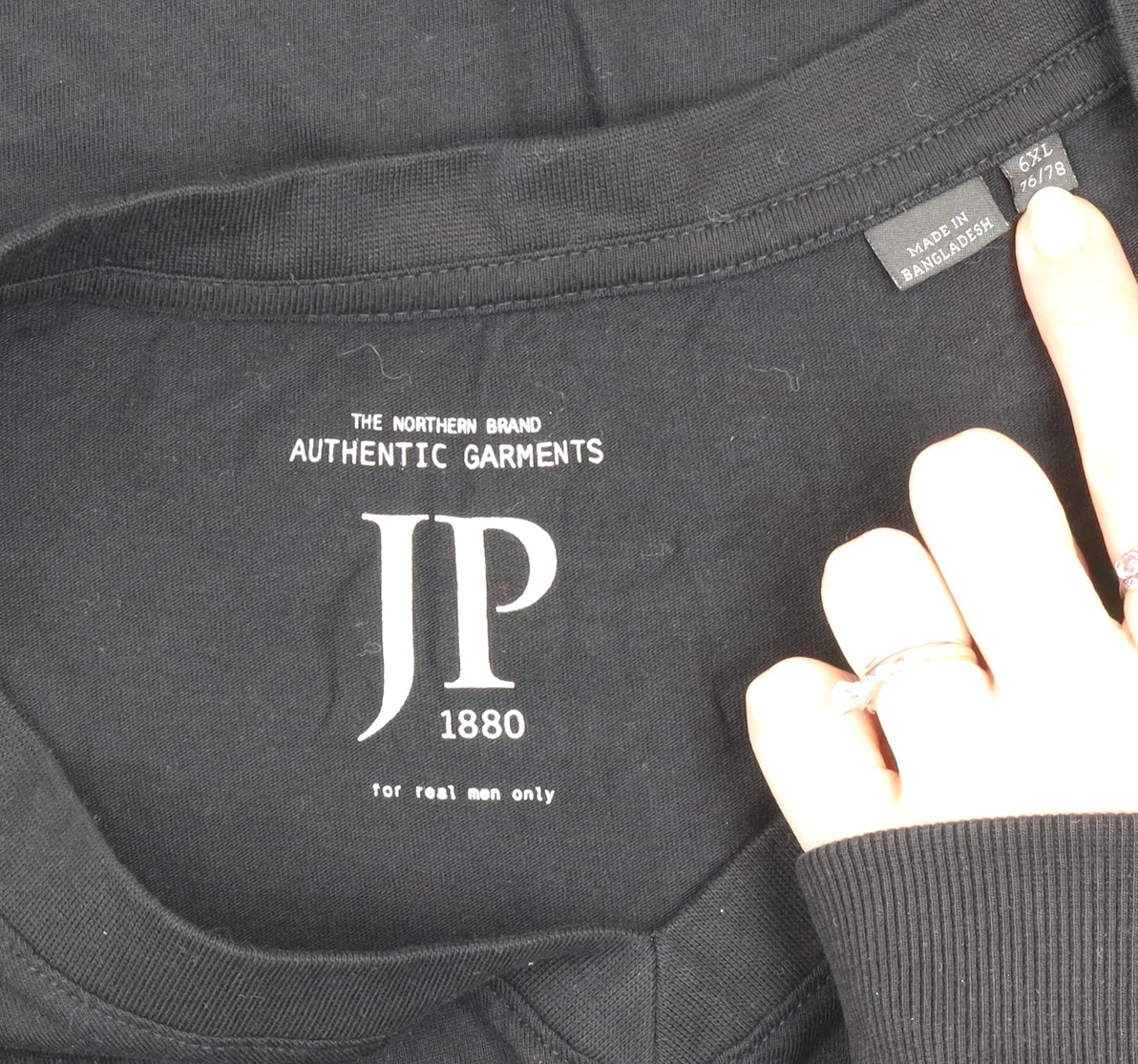 JP 1880 Men's Black 6XL Cotton V-Neck Short Sleeve T-Shirt