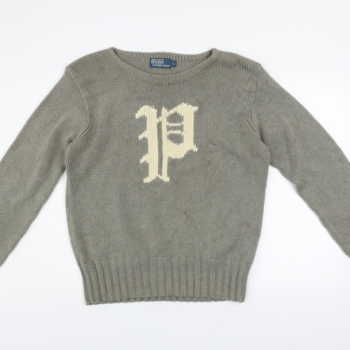 Polo Ralph Lauren Men's Grey Cotton Jumper L Logo Knit Pullover