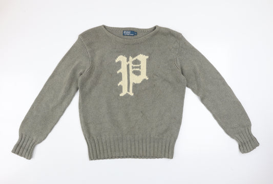 Polo Ralph Lauren Men's Grey Cotton Jumper L Logo Knit Pullover
