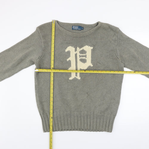 Polo Ralph Lauren Men's Grey Cotton Jumper L Logo Knit Pullover