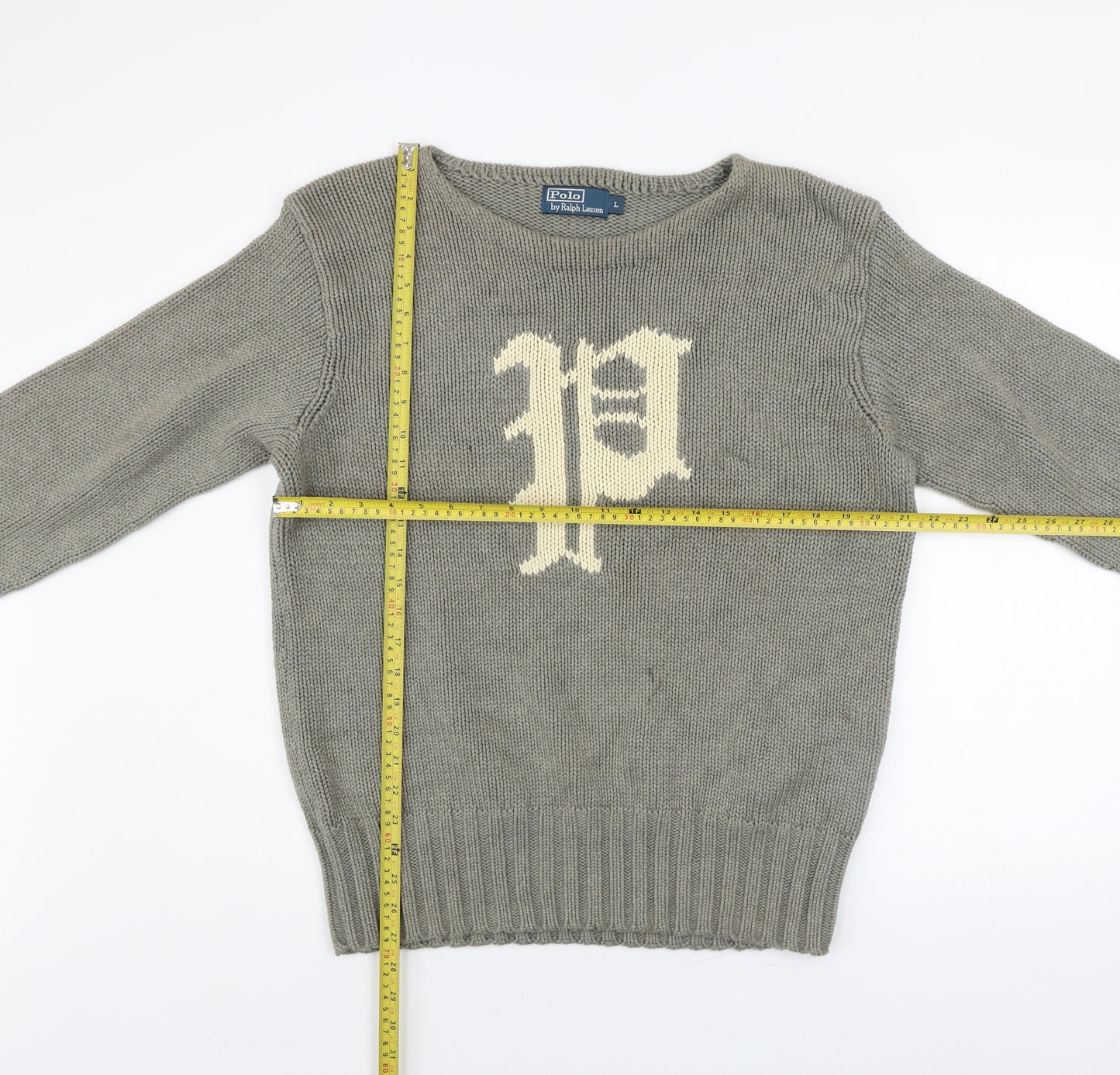 Polo Ralph Lauren Men's Grey Cotton Jumper L Logo Knit Pullover