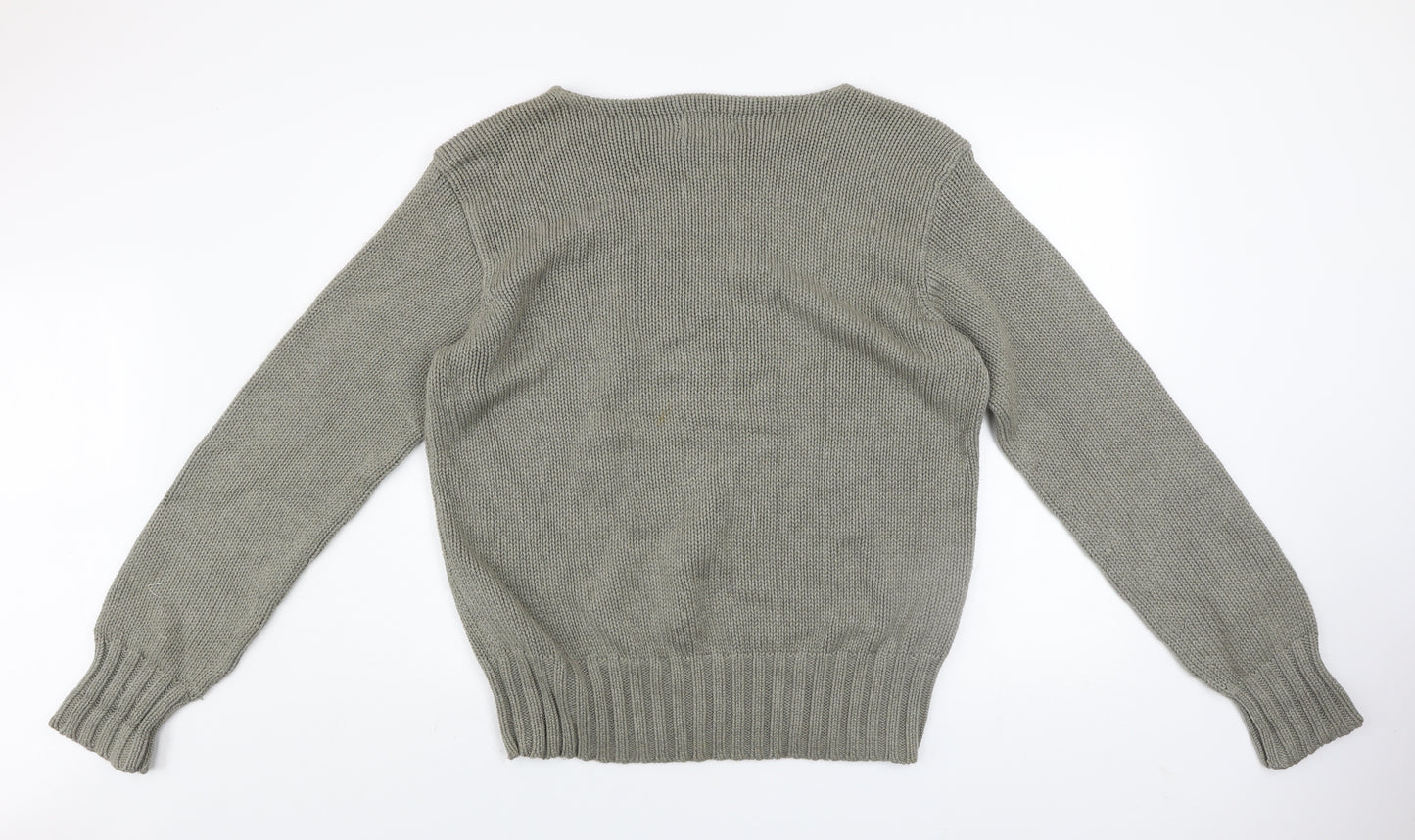 Polo Ralph Lauren Men's Grey Cotton Jumper L Logo Knit Pullover