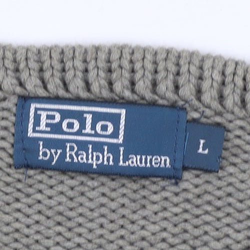 Polo Ralph Lauren Men's Grey Cotton Jumper L Logo Knit Pullover