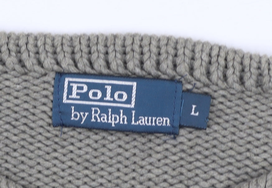 Polo Ralph Lauren Men's Grey Cotton Jumper L Logo Knit Pullover