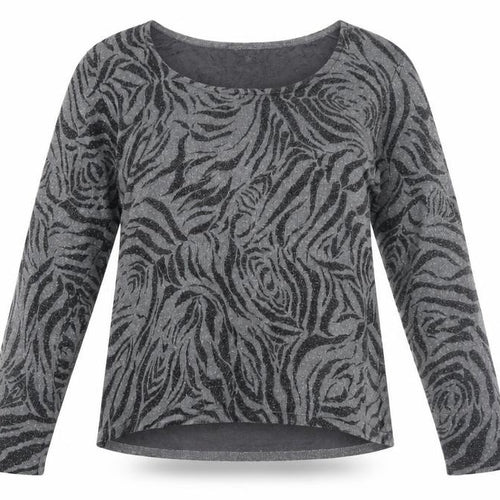 Studio JPR Women's Grey Metallic Animal Print Silk Blend Long Sleeve Top M