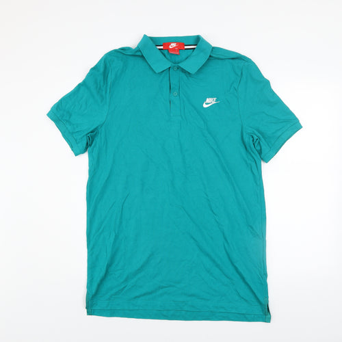 Nike Mens Green Cotton Polo Shirt Size L Short Sleeve Logo Top