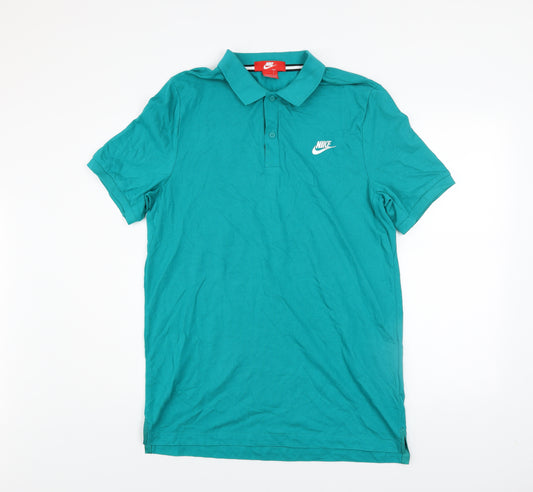 Nike Mens Green Cotton Polo Shirt Size L Short Sleeve Logo Top