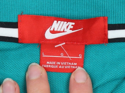 Nike Mens Green Cotton Polo Shirt Size L Short Sleeve Logo Top