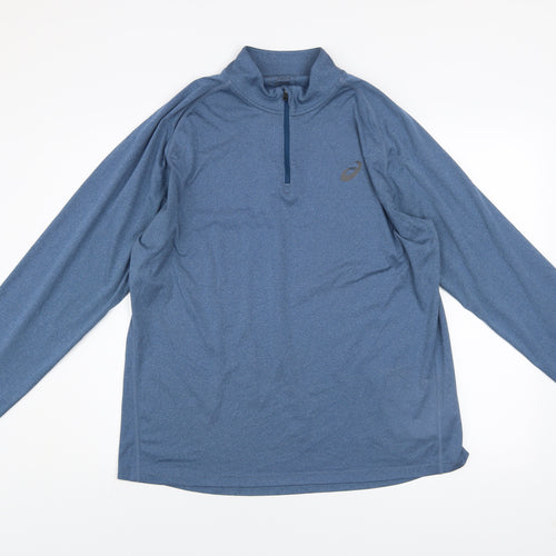 ASICS Men Blue 1/4 Zip Pullover Sweatshirt XL Lightweight Running Top