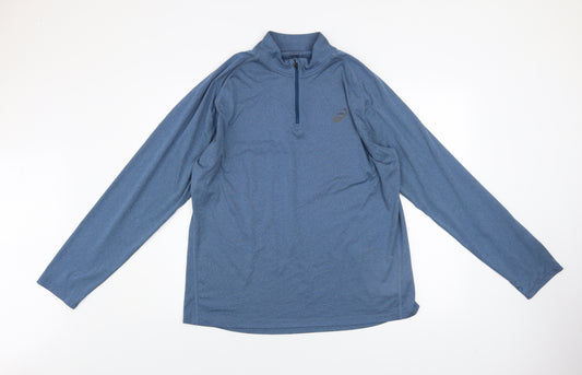 ASICS Men Blue 1/4 Zip Pullover Sweatshirt XL Lightweight Running Top