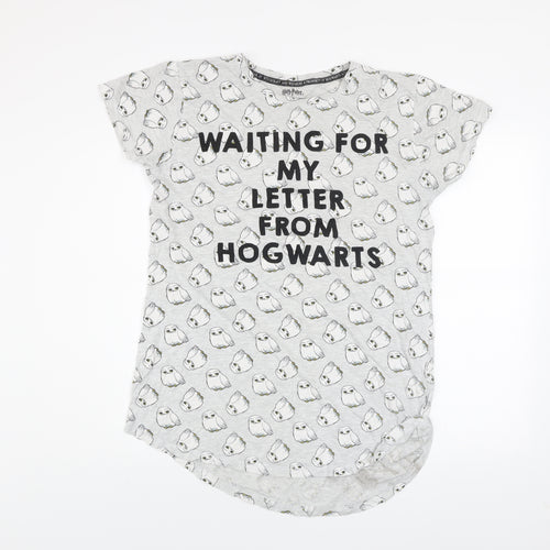 Harry Potter Womens Grey Hedwig Nightshirt Size M 10-12 Short Sleeve