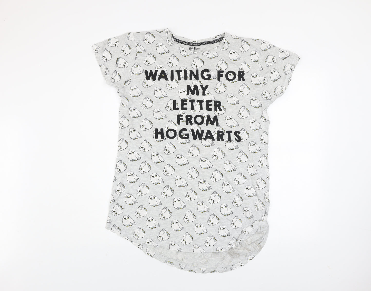 Harry Potter Womens Grey Hedwig Nightshirt Size M 10-12 Short Sleeve