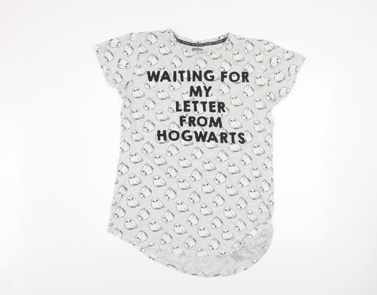 Harry Potter Womens Grey Hedwig Nightshirt Size M 10-12 Short Sleeve