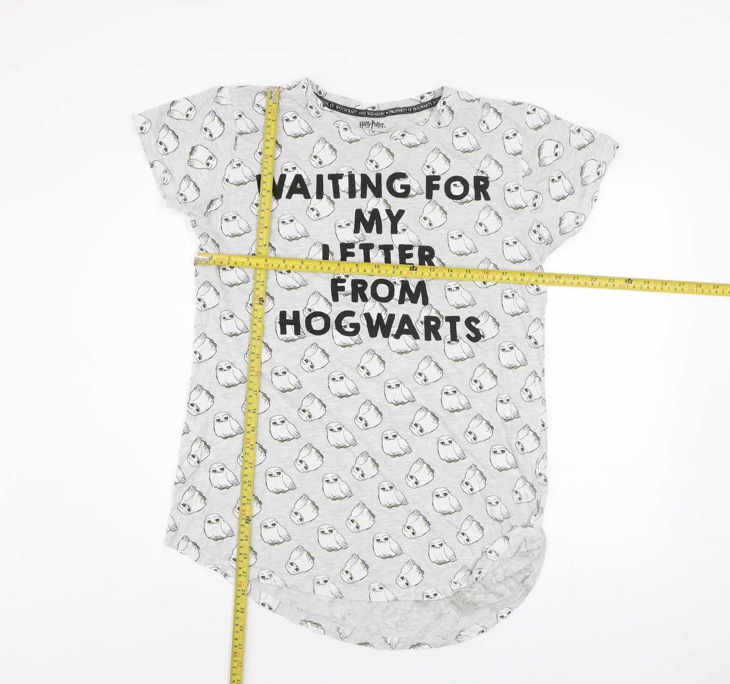 Harry Potter Womens Grey Hedwig Nightshirt Size M 10-12 Short Sleeve