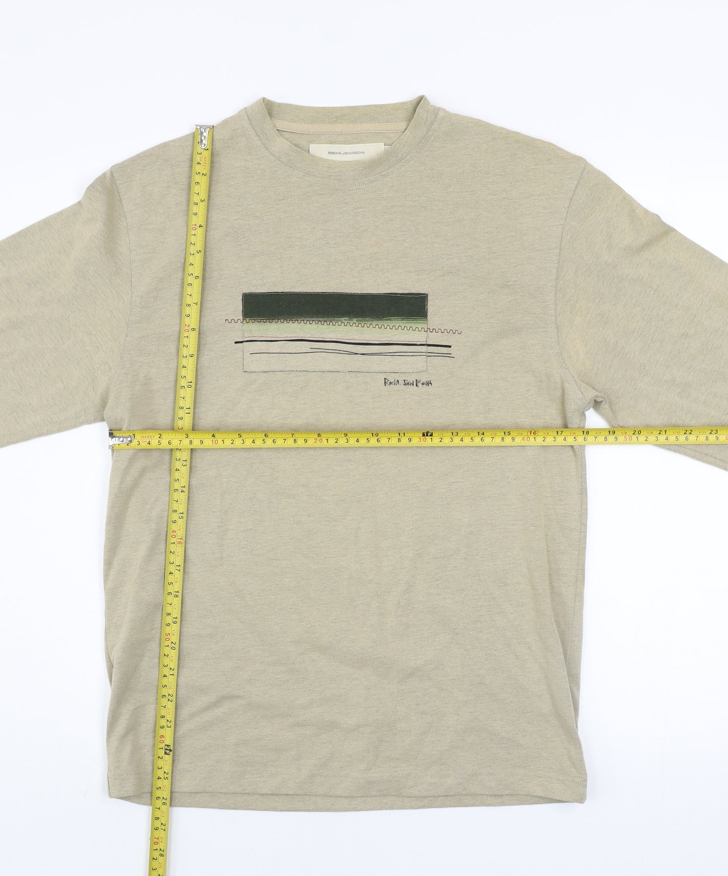 Rocha John Rocha Men's Beige Long Sleeve Cotton Blend Casual Top Size S