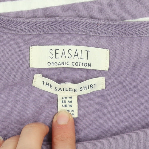 Seasalt Women’s Purple Striped Organic Cotton Sailor Long Sleeve T-Shirt Size 18